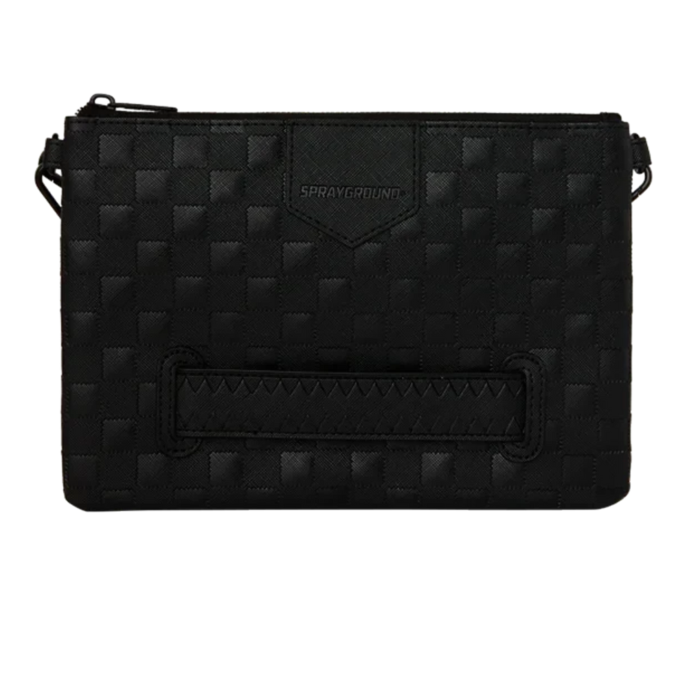 HypeSelection Sprayground The Ghost Maison black quilted crossover clutch with embossed logo and wrist strap