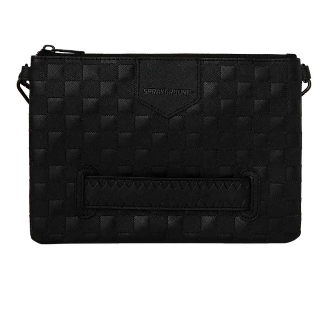 HypeSelection Sprayground The Ghost Maison black quilted crossover clutch with embossed logo and wrist strap