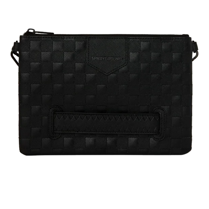 HypeSelection Sprayground The Ghost Maison black quilted crossover clutch with embossed logo and wrist strap