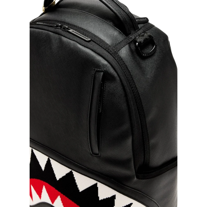 HypeSelection Sprayground Fly Knit Mouth DLXSV backpack in black with signature shark mouth graphic detail