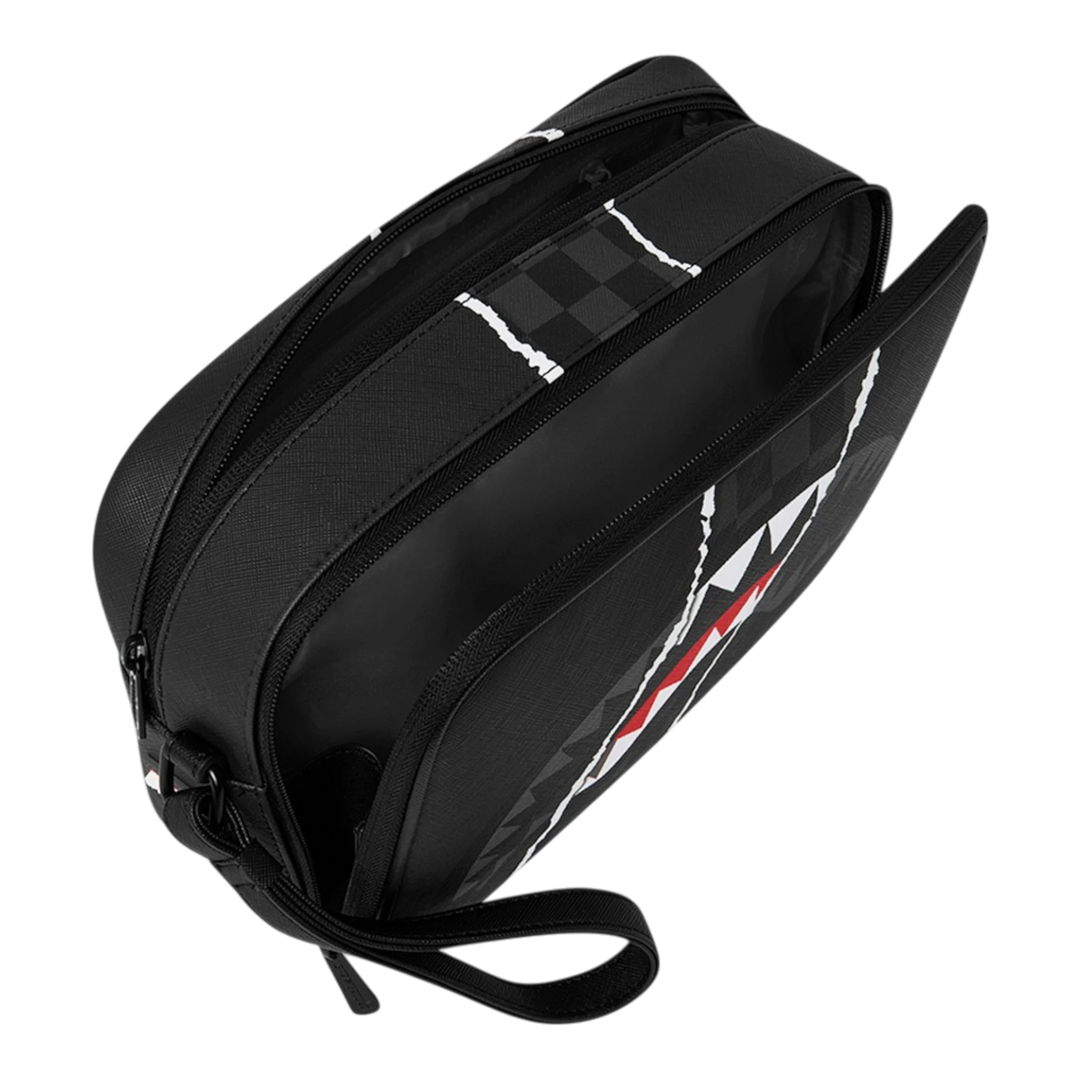 HypeSelection Sprayground Center Rip Reveal toiletry bag in black with signature graphic shark mouth design