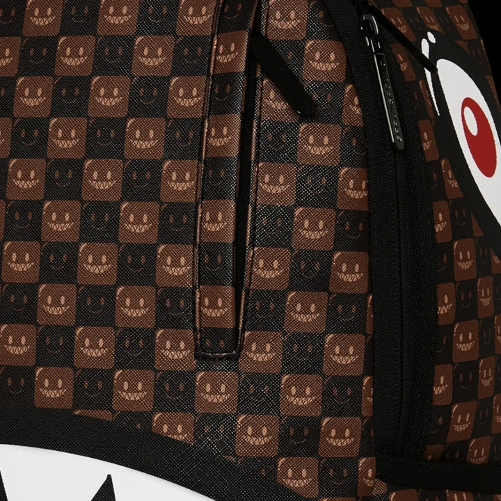 HypeSelection Sprayground Sharks In Paris brown check backpack with signature graphic bubble pattern and zipper detail