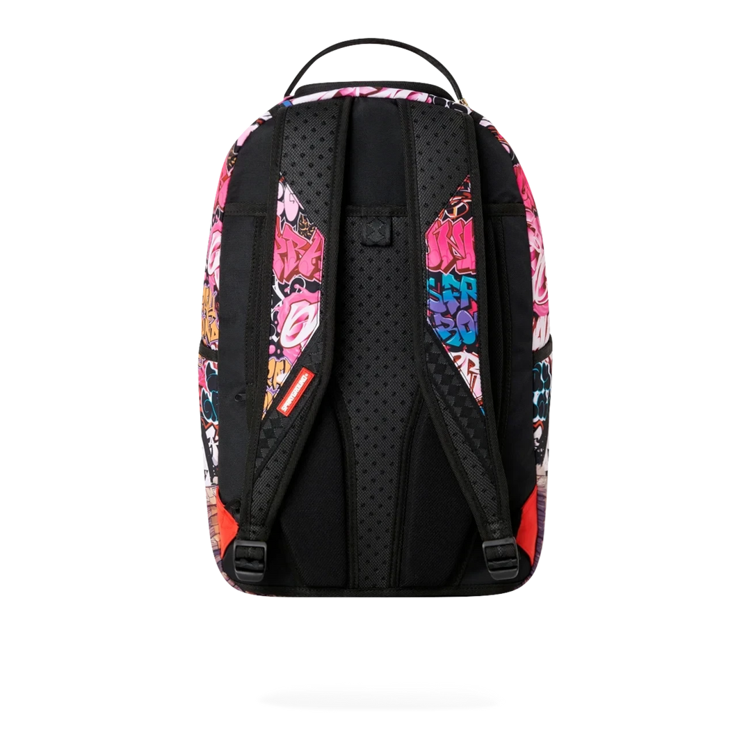 HypeSelection Sprayground Cash Stacks Kitty DLXSR backpack back view with adjustable straps and padded mesh panel