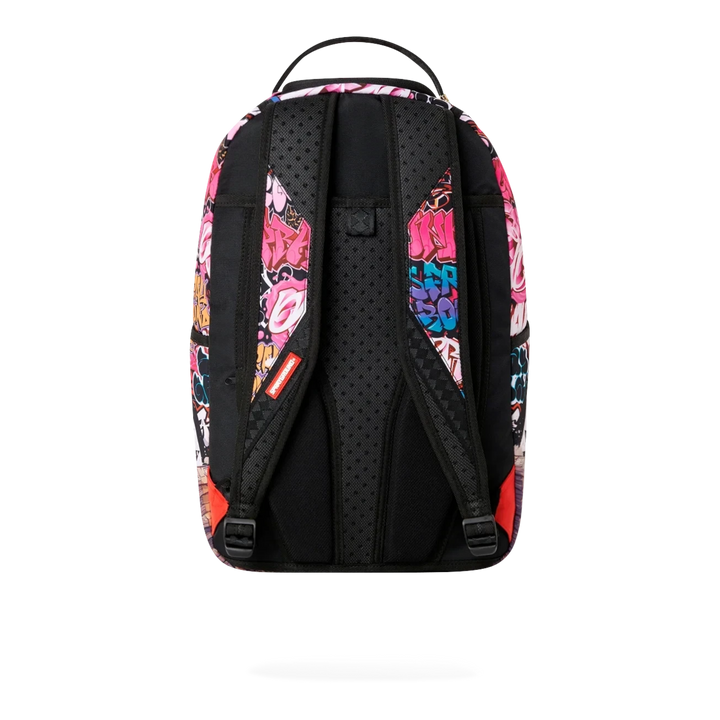 HypeSelection Sprayground Cash Stacks Kitty DLXSR backpack back view with adjustable straps and padded mesh panel