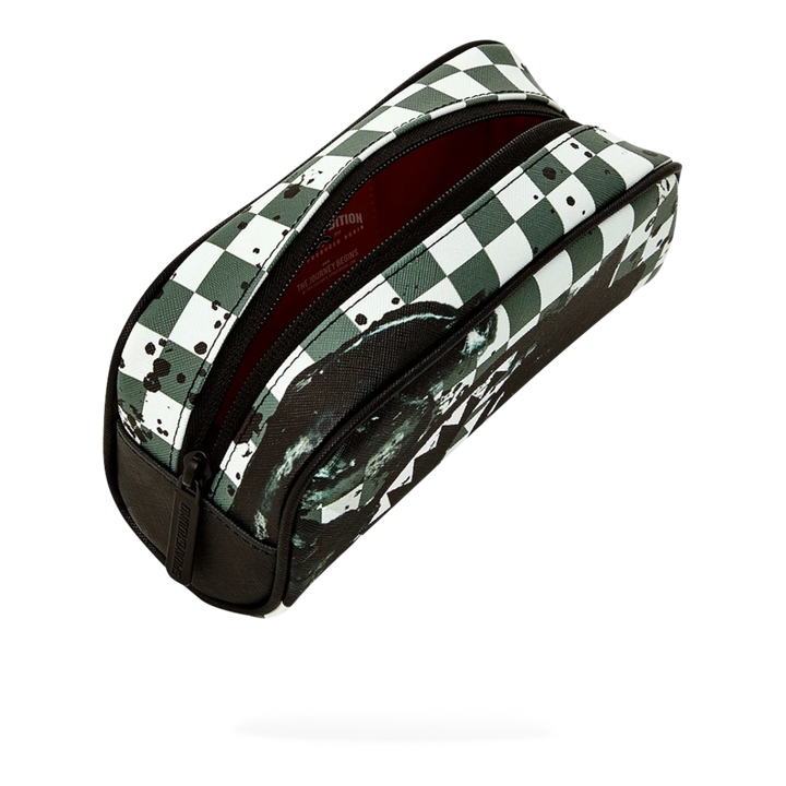 HypeSelection Sprayground pencil pouch featuring a black and white checkered pattern with paint splatter accents.