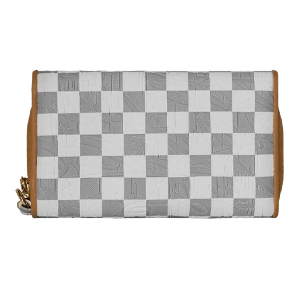 HypeSelection Sprayground Ritz Riviera wallet in grey and white checkered PVC with a turn lock closure
