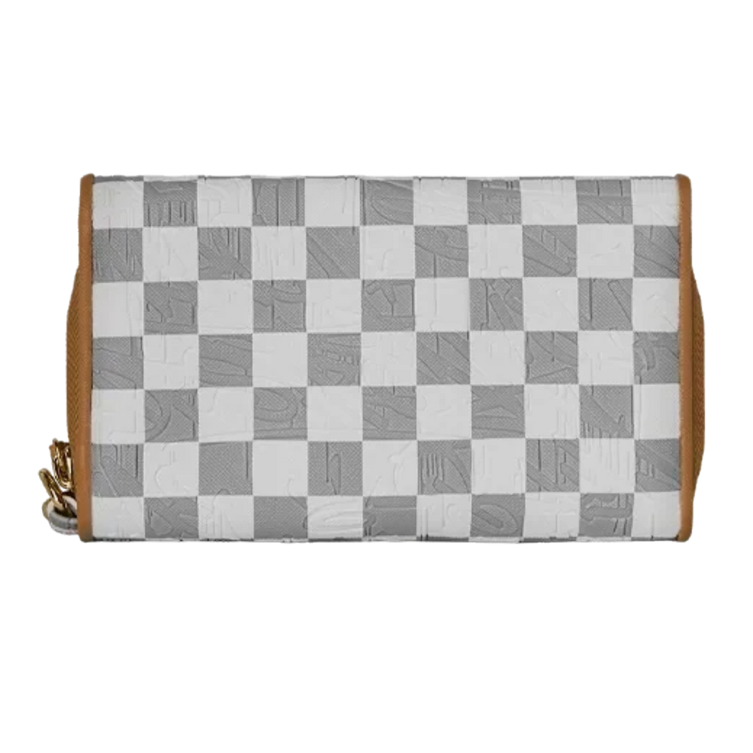 HypeSelection Sprayground Ritz Riviera wallet in grey and white checkered PVC with a turn lock closure