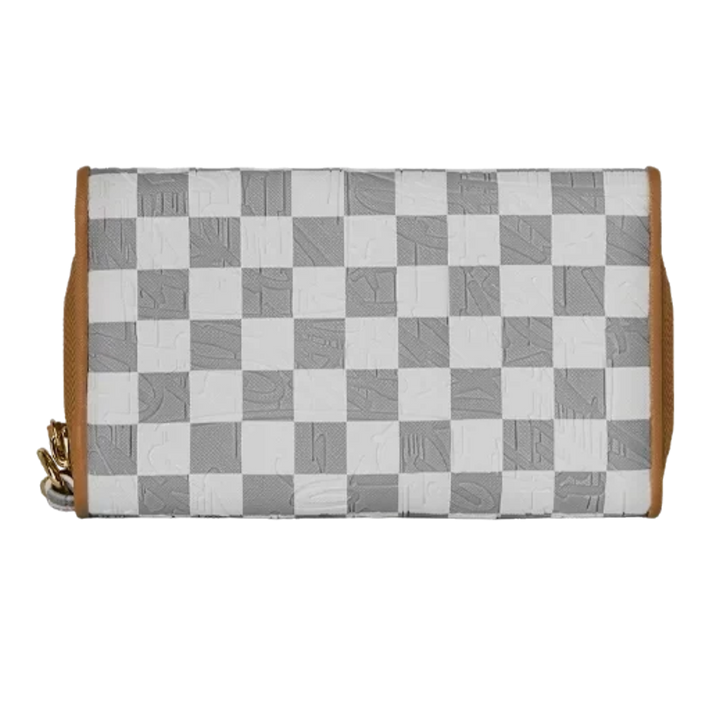 HypeSelection Sprayground Ritz Riviera wallet in grey and white checkered PVC with a turn lock closure