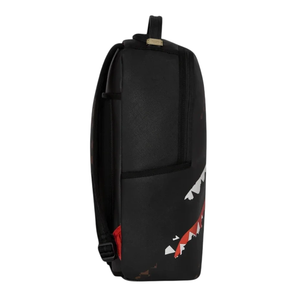 HypeSelection Sprayground Claw Tear Check DLXSV backpack in black with signature graphic side profile view