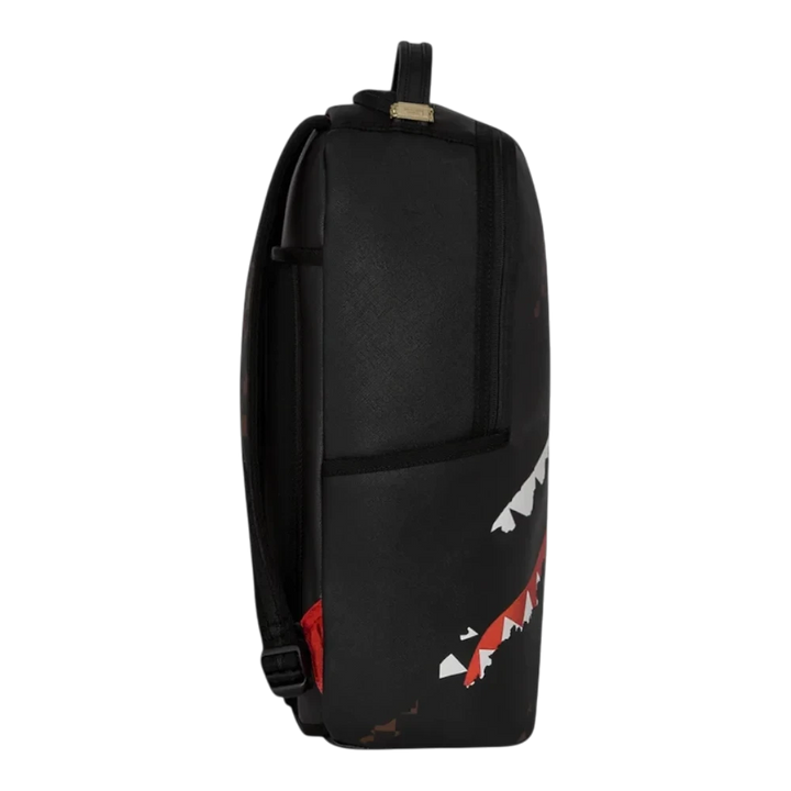 HypeSelection Sprayground Claw Tear Check DLXSV backpack in black with signature graphic side profile view
