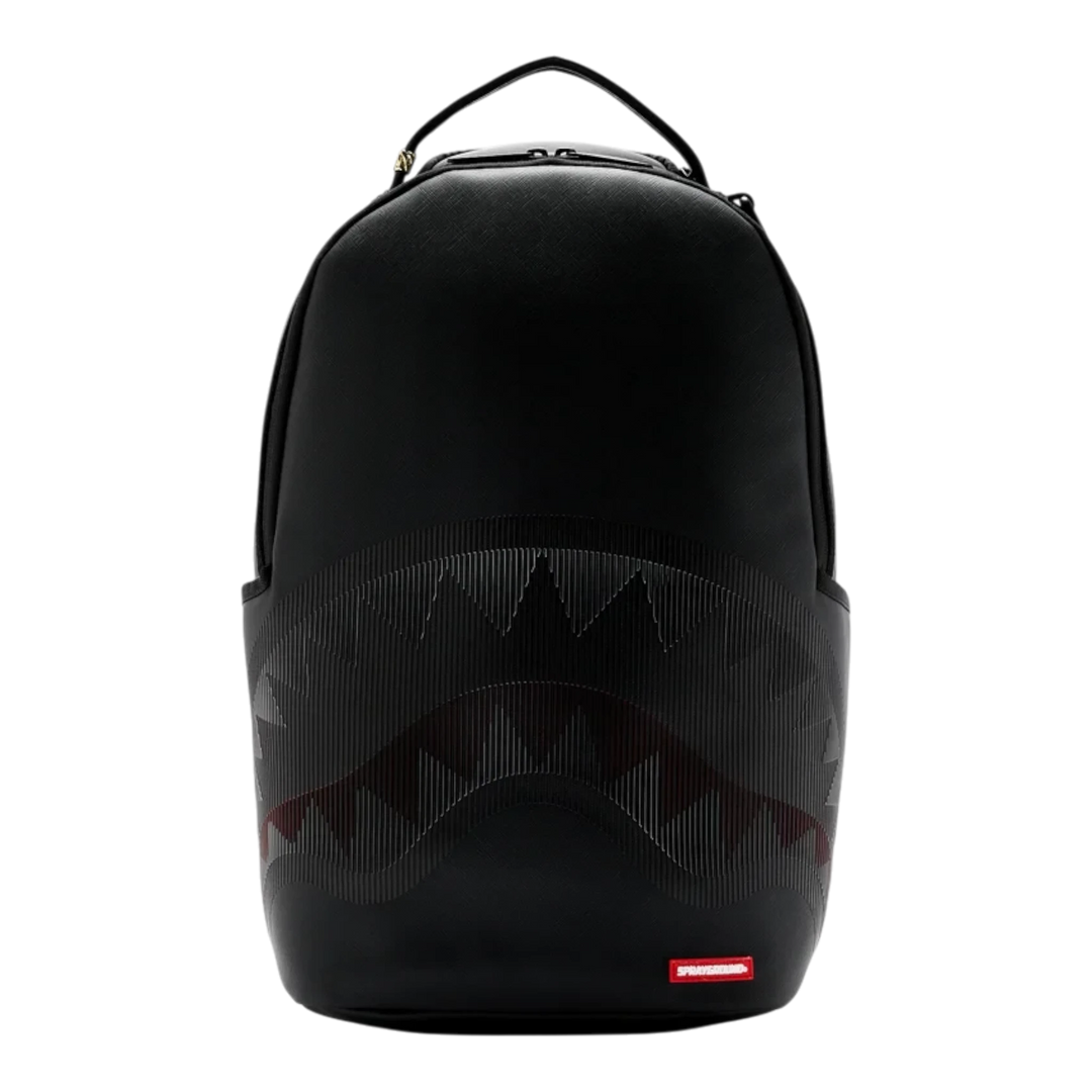 HypeSelection Sprayground Disappearing Shark DLXSV black backpack with subtle graphic shark mouth design
