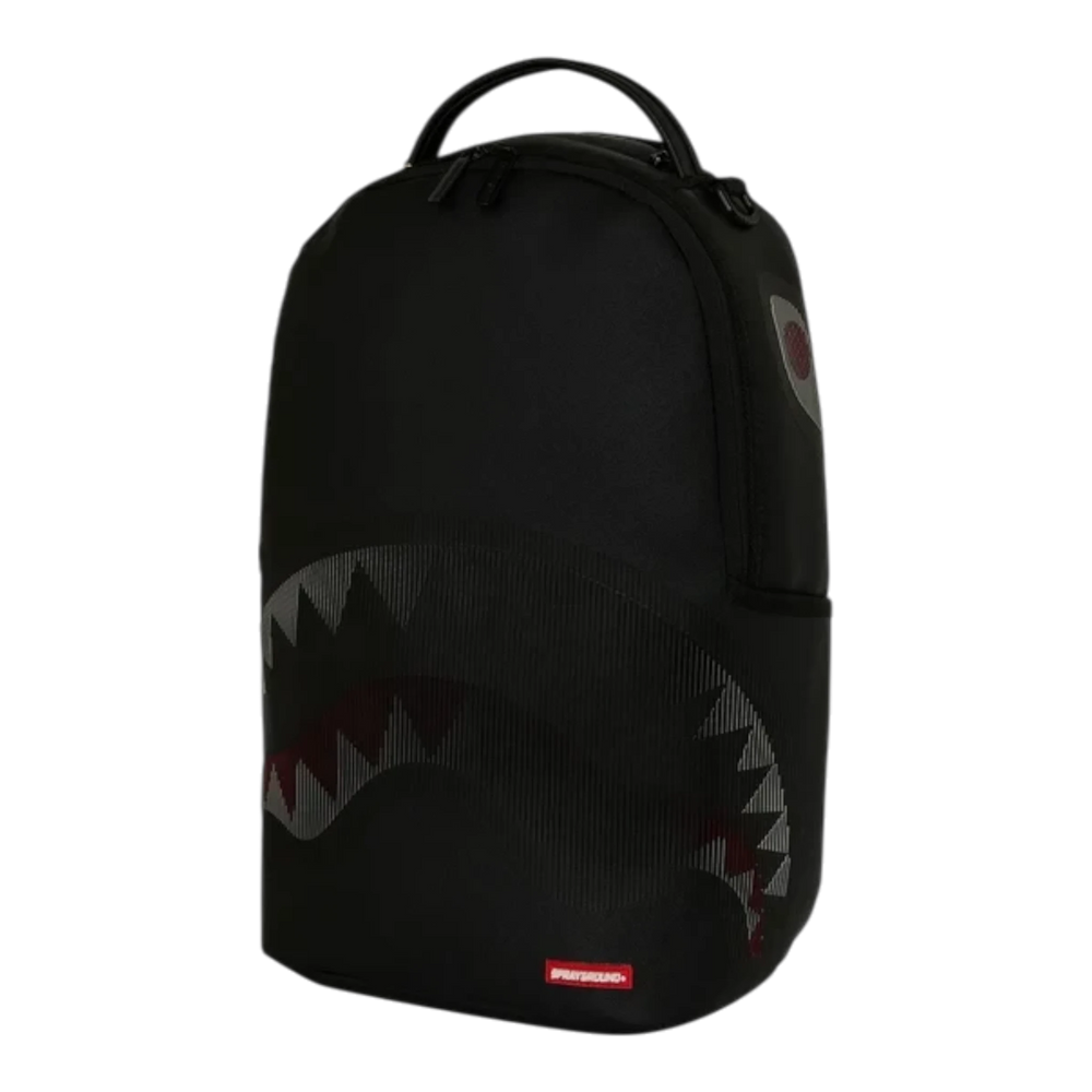 HypeSelection Sprayground Disappearing Shark DLXSV backpack in black with signature shark mouth graphic design