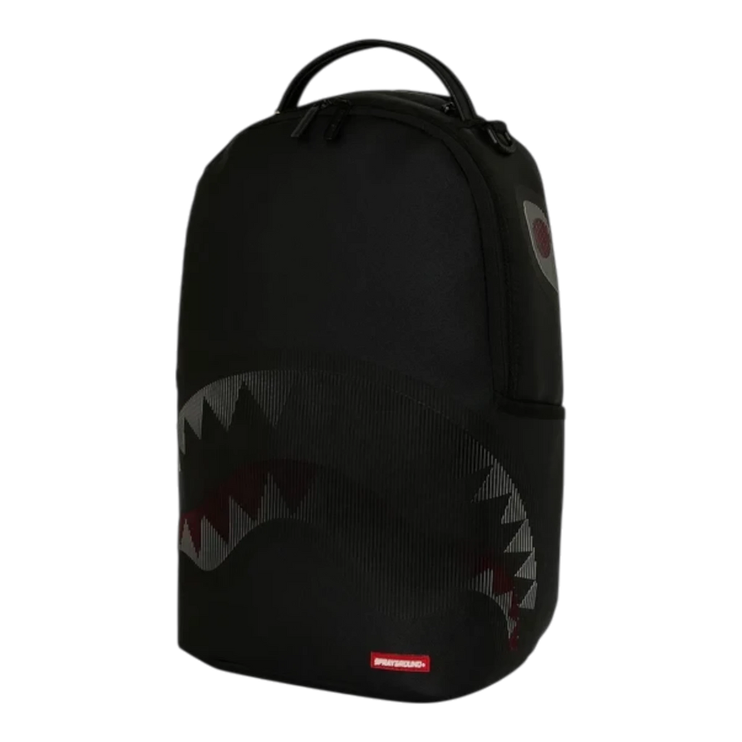 HypeSelection Sprayground Disappearing Shark DLXSV backpack in black with signature shark mouth graphic design