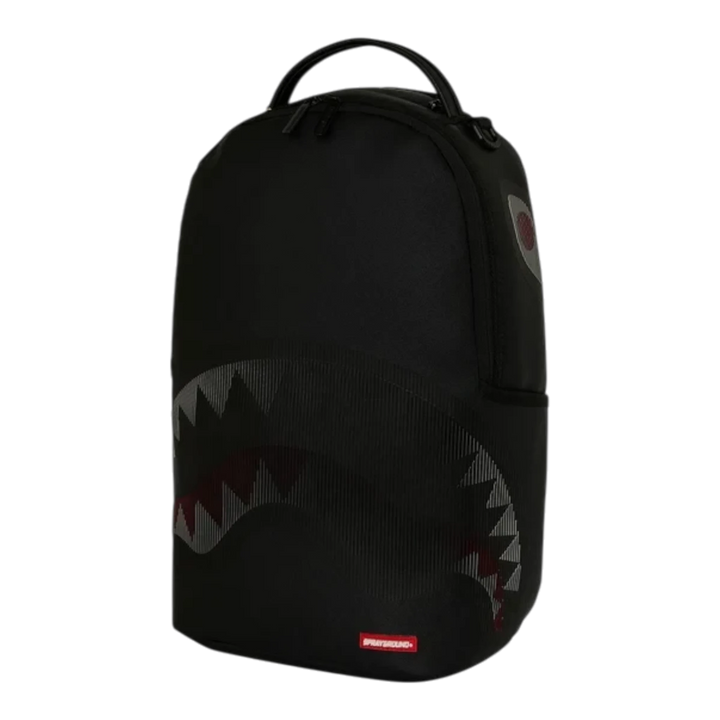 HypeSelection Sprayground Disappearing Shark DLXSV backpack in black with signature shark mouth graphic design