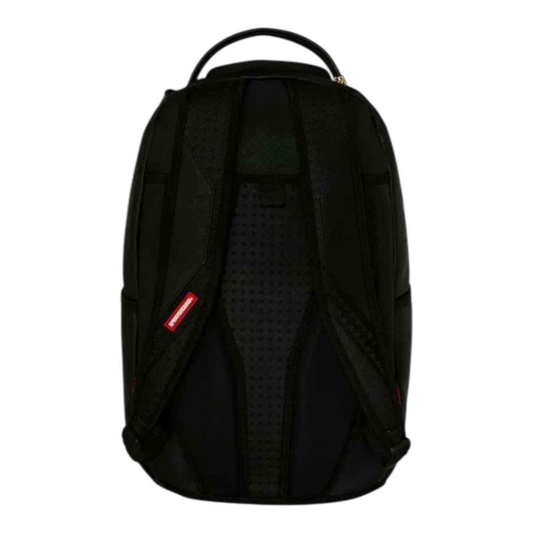HypeSelection Sprayground Disappearing Shark DLXSV backpack featuring a black ergonomic back panel and padded straps.