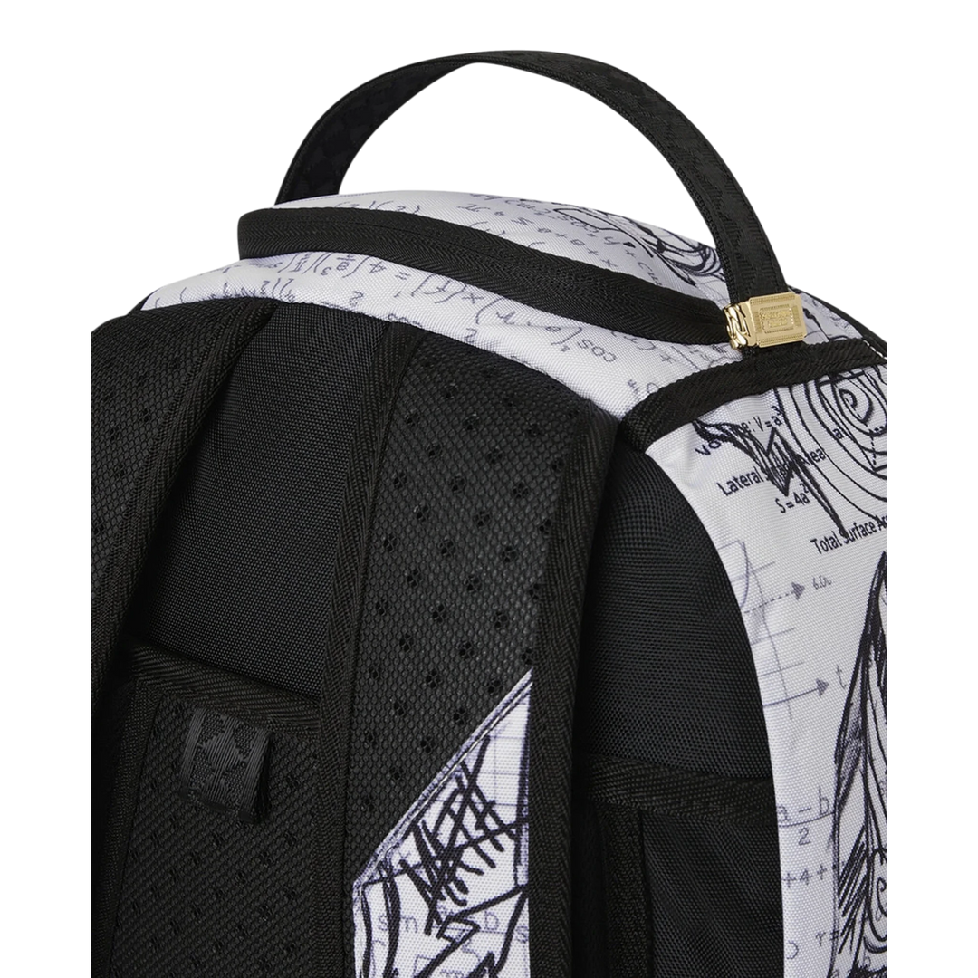 HypeSelection Sprayground Doodles Over Math Homework backpack featuring white fabric with black mathematical equations