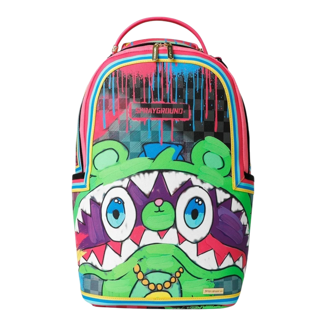 HypeSelection Sprayground New Gary DLXSV backpack featuring a vibrant multi-coloured graphic character design