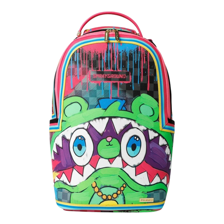HypeSelection Sprayground New Gary DLXSV backpack featuring a vibrant multi-coloured graphic character design