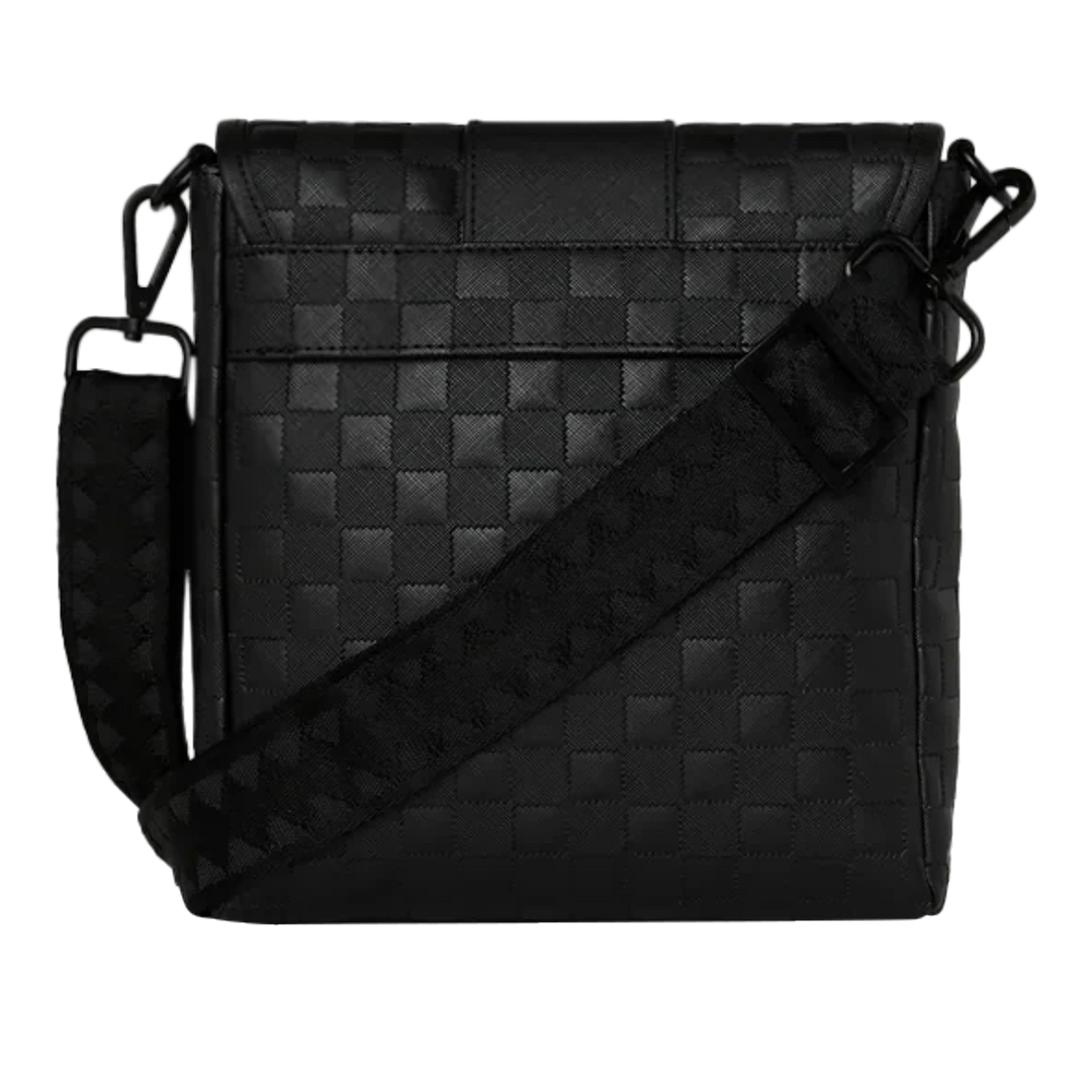 HypeSelection Sprayground The Ghost Maison black faux leather messenger sling bag with a checkered pattern