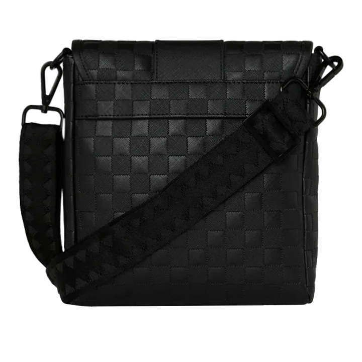 HypeSelection Sprayground The Ghost Maison black faux leather messenger sling bag with a checkered pattern