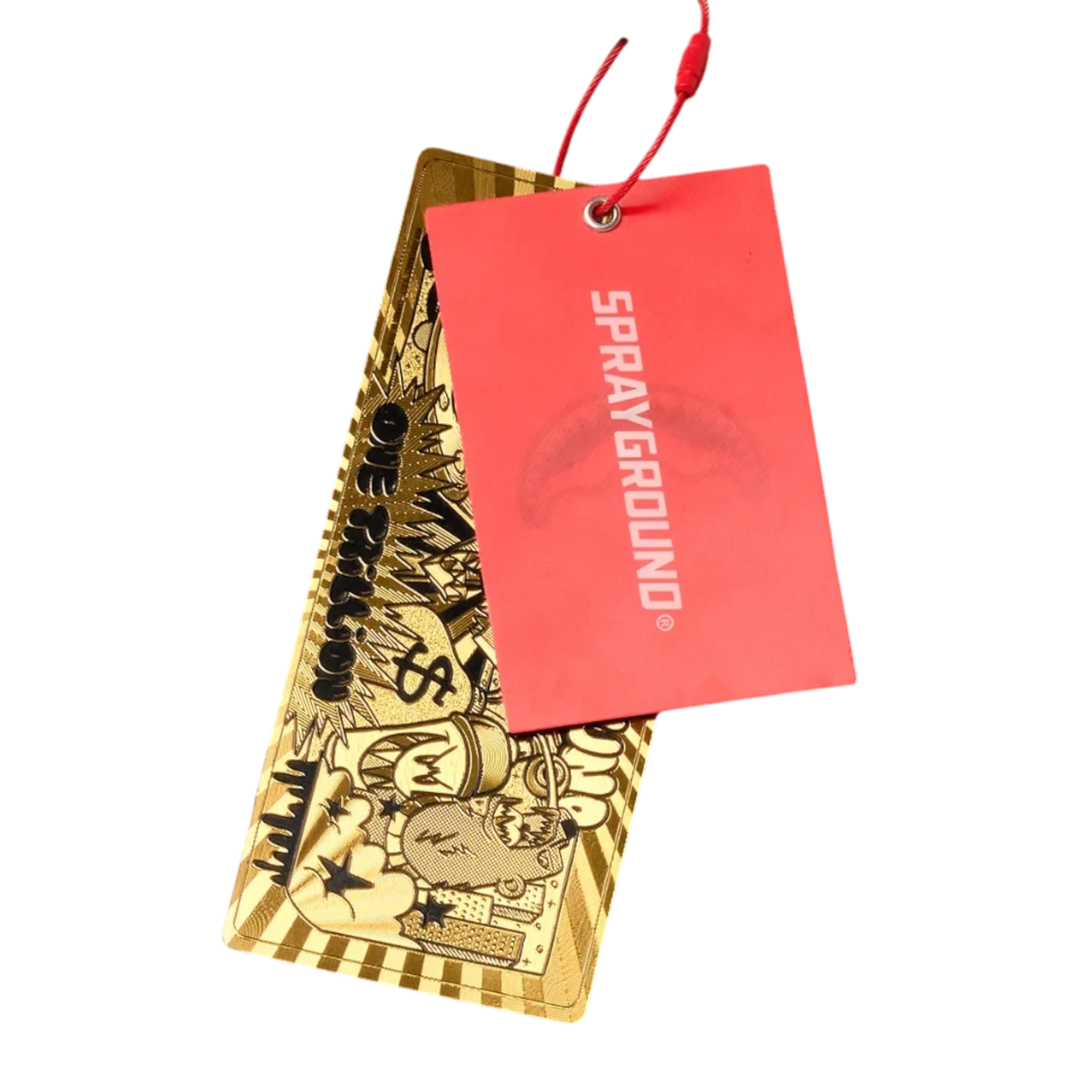 HypeSelection Sprayground 4AM Red Shark backpack gold and red branded product hang tags