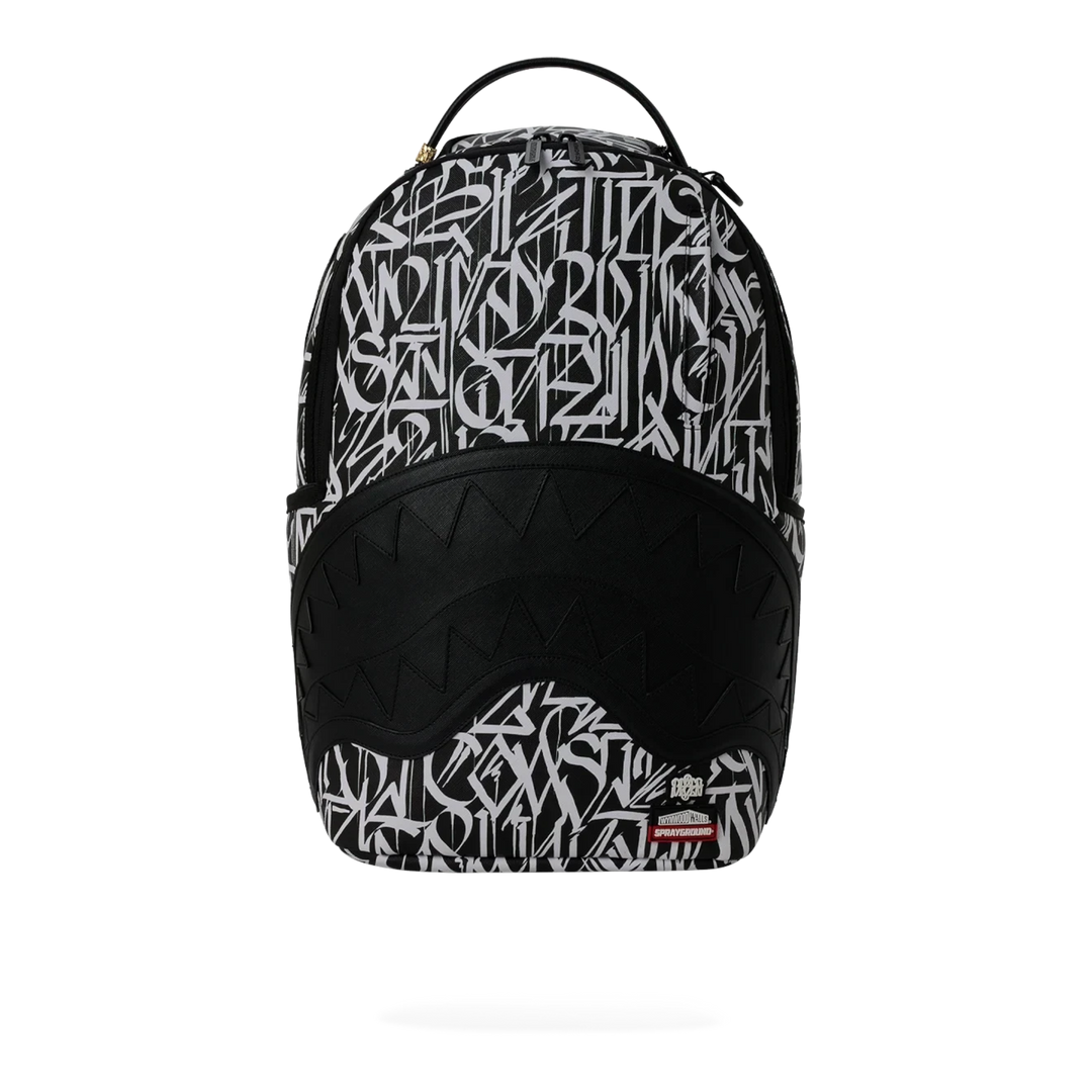HypeSelection Sprayground Wynwood Walls Defer DLXSV backpack in black and white graffiti print faux leather