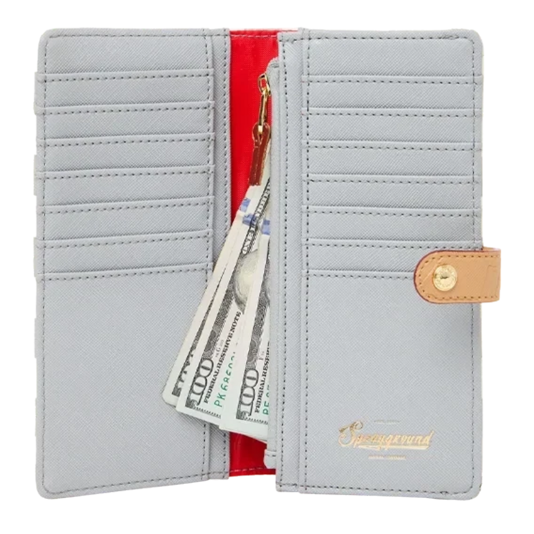 HypeSelection Sprayground Ritz Riviera grey single fold wallet with red interior and multiple card slots