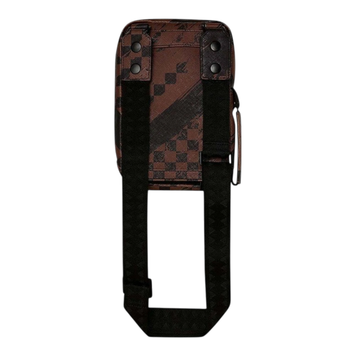 HypeSelection Sprayground Smeared Grunge OG sling bag in brown synthetic leather with black shark motif and strap