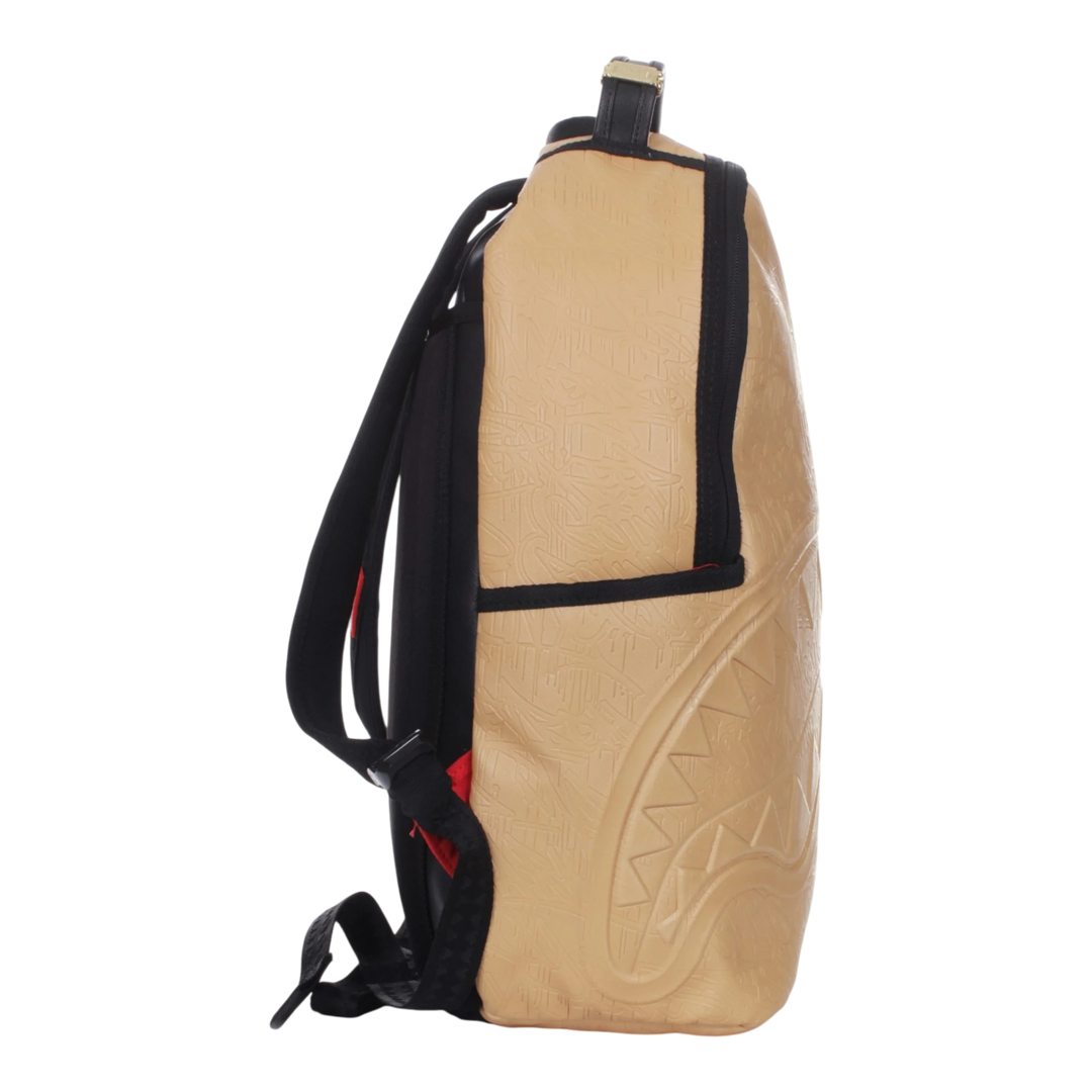 HypeSelection Sprayground Henny Melt DLXSV backpack in tan with signature shark mouth graphic and black trim