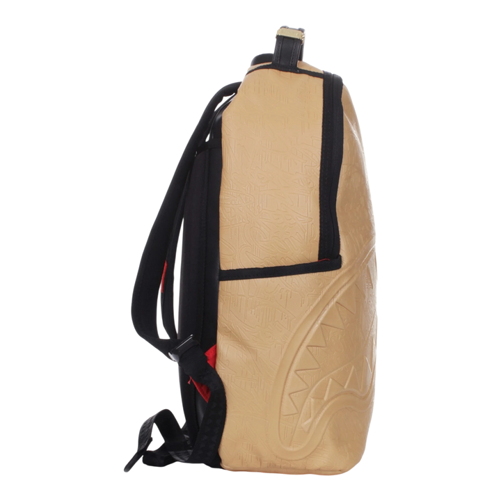 HypeSelection Sprayground Henny Melt DLXSV backpack in tan with signature shark mouth graphic and black trim