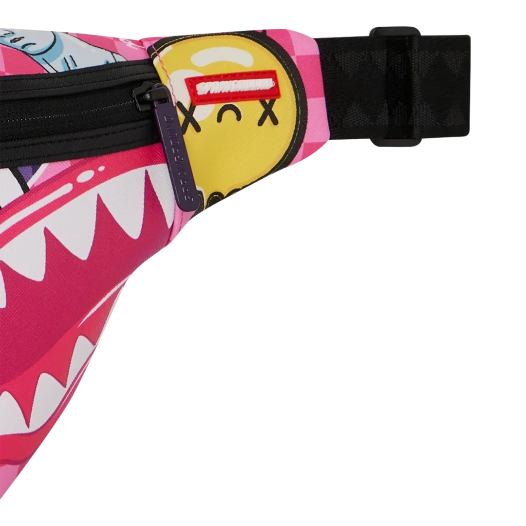 HypeSelection Sprayground Kawaii Chaos crossbody bag in pink faux leather with iconic shark mouth and smiley graphic
