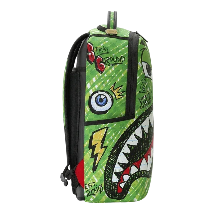 HypeSelection Sprayground Money Bear Doodle DLXSV green backpack with signature graphic shark mouth and eye design