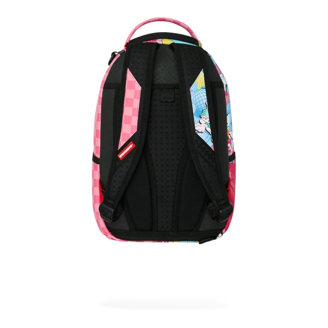 HypeSelection Sprayground My Little Pony mini backpack featuring a vibrant graphic print and black padded straps.