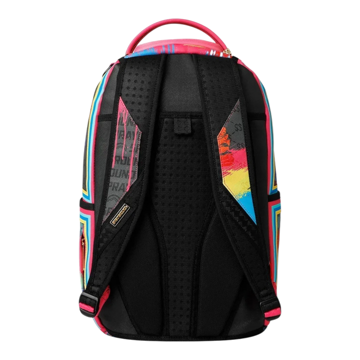 HypeSelection Sprayground New Gary DLXSV backpack featuring a vibrant graphic print and black padded shoulder straps.