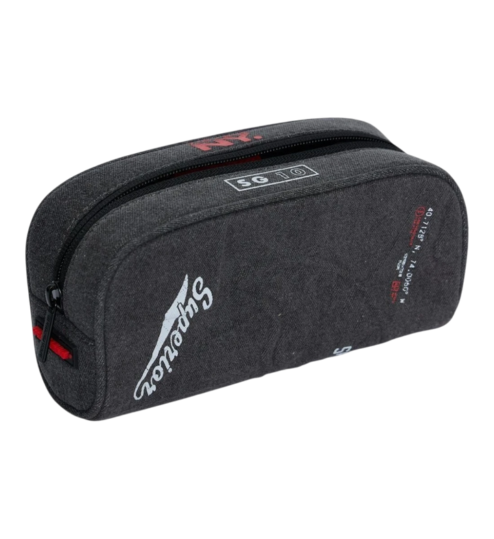 HypeSelection Sprayground Rebel With A Cause pencil pouch in grey with graphic text and zip closure