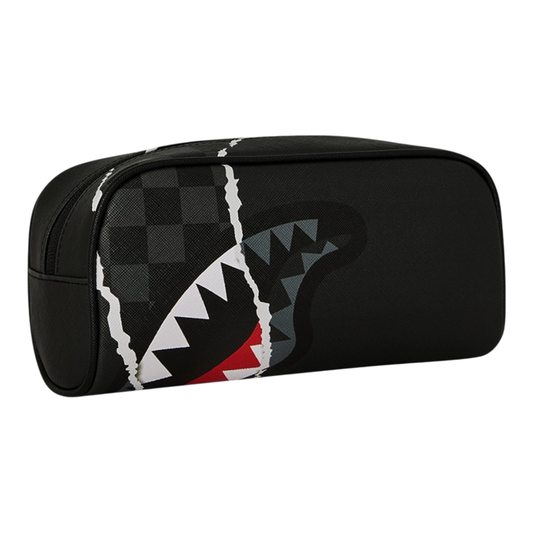 HypeSelection Sprayground Center Rip Reveal pencil pouch in black with signature shark mouth graphic design