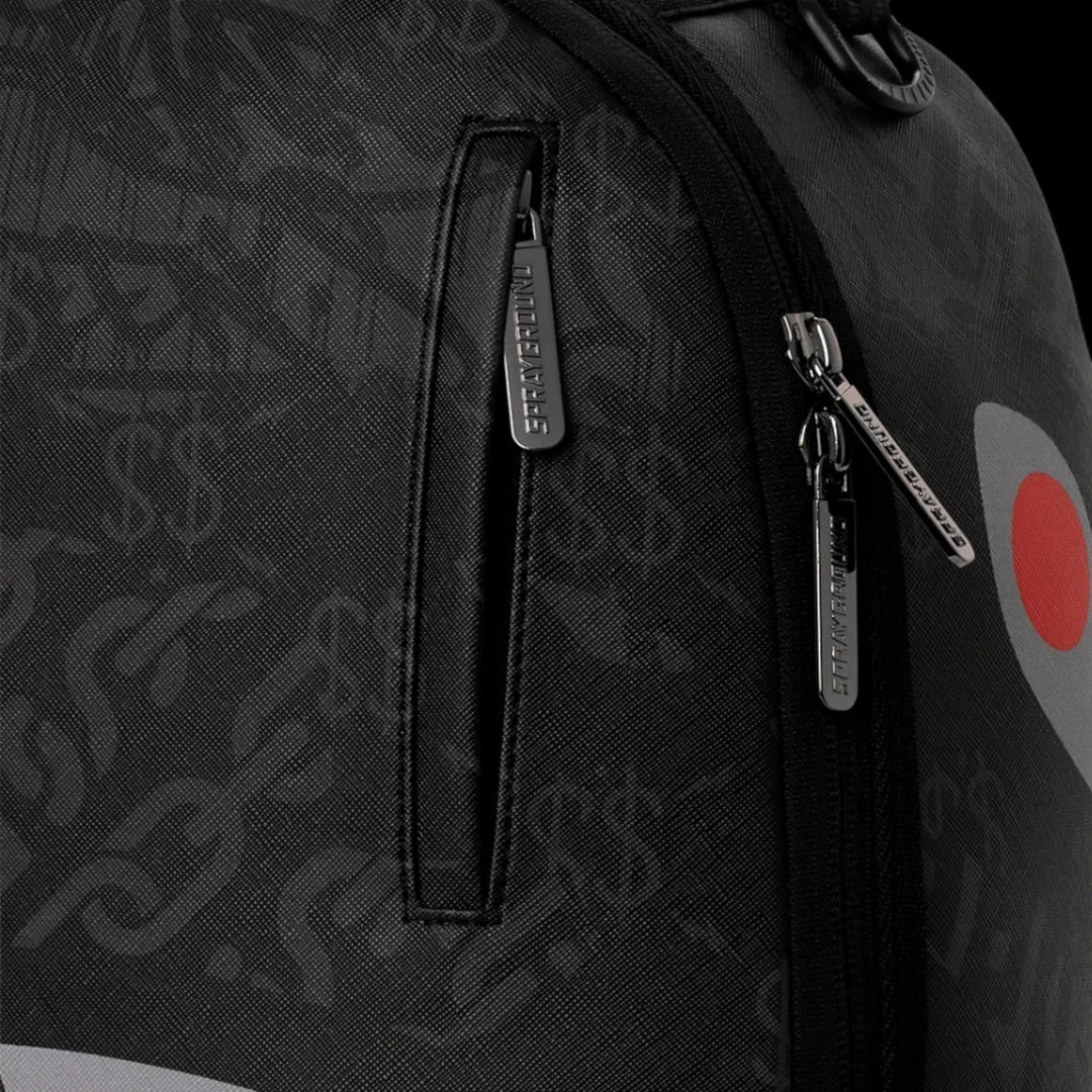 HypeSelection Sprayground 4AM Red Shark DLXSV backpack featuring a black graphic print with red shark mouth detail