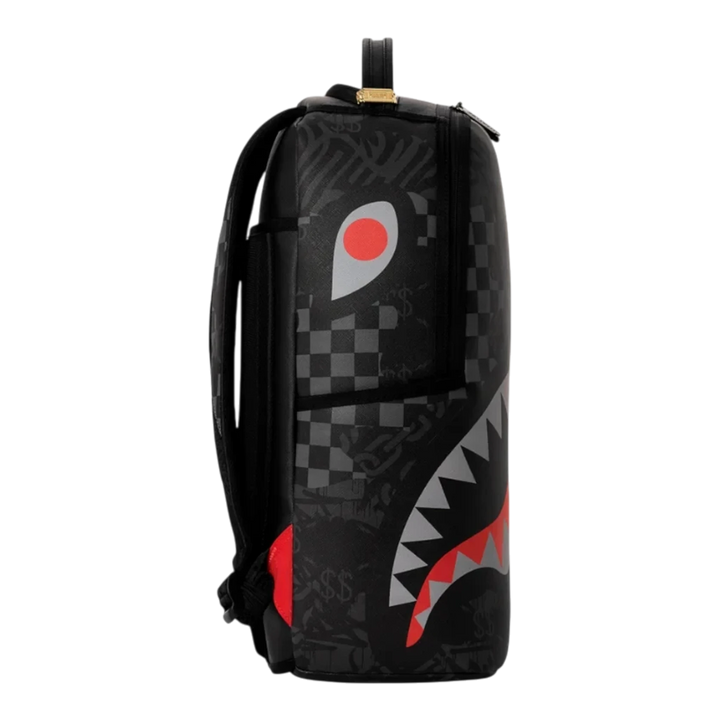 HypeSelection Sprayground 4AM Red Shark DLXSV backpack in black with signature shark mouth graphic and red accents