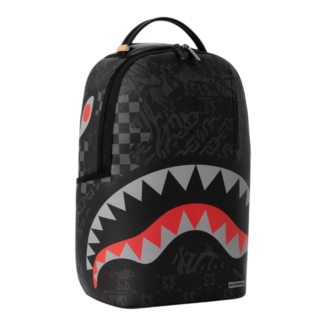 HypeSelection Sprayground 4AM Red Shark DLXSV backpack in black with signature graphic shark mouth design