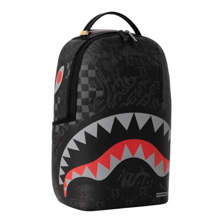 HypeSelection Sprayground 4AM Red Shark DLXSV backpack in black with signature graphic shark mouth design