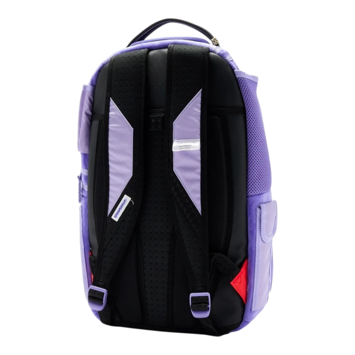 HypeSelection Sprayground Reversible Backpack V2 DLXSV in purple with black padded straps and mesh side pockets