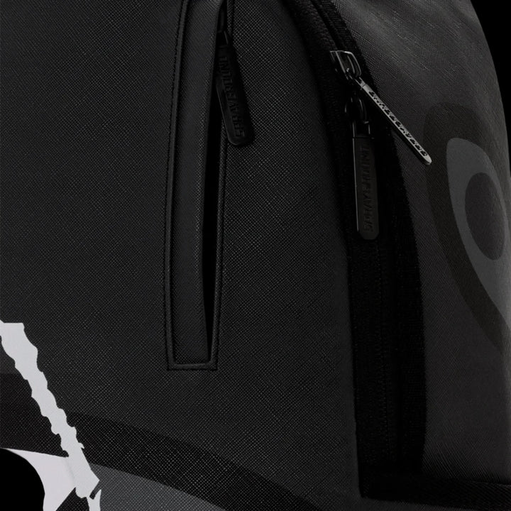 HypeSelection Sprayground Center Rip Reveal DLXSV backpack featuring black textured fabric and branded zipper pulls.
