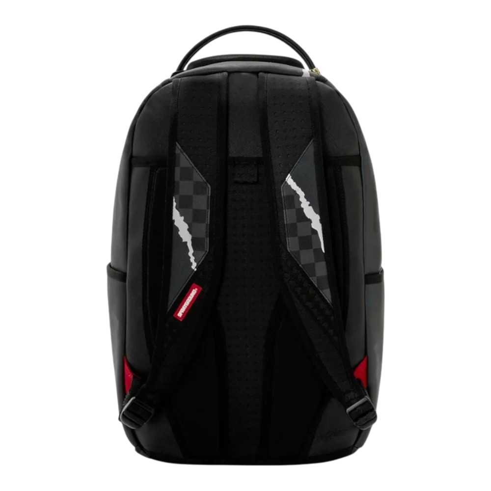 HypeSelection Sprayground Center Rip Reveal DLXSV backpack in black with signature graphic straps and padded back