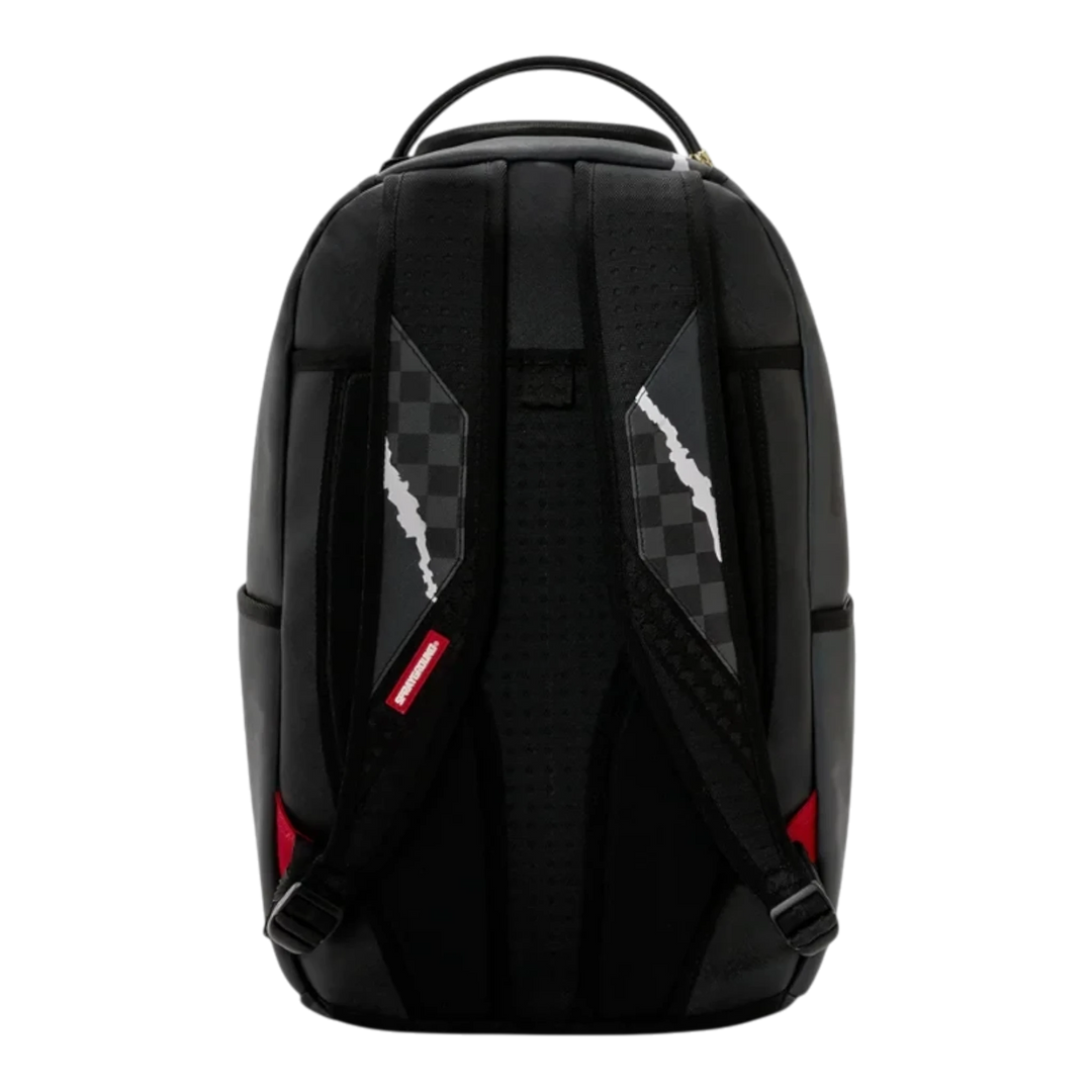 HypeSelection Sprayground Center Rip Reveal DLXSV backpack in black with signature graphic straps and padded back