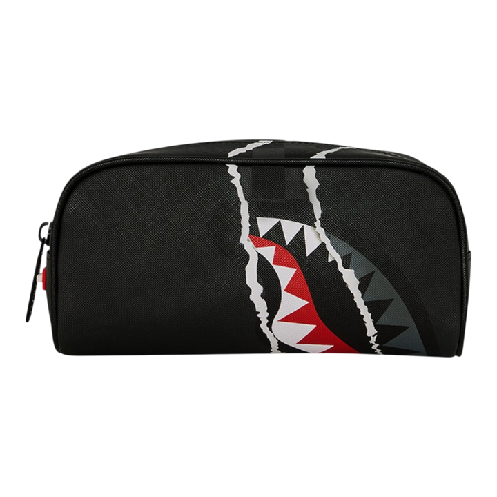 HypeSelection Sprayground black pencil pouch featuring a signature shark mouth graphic with a rip reveal design.