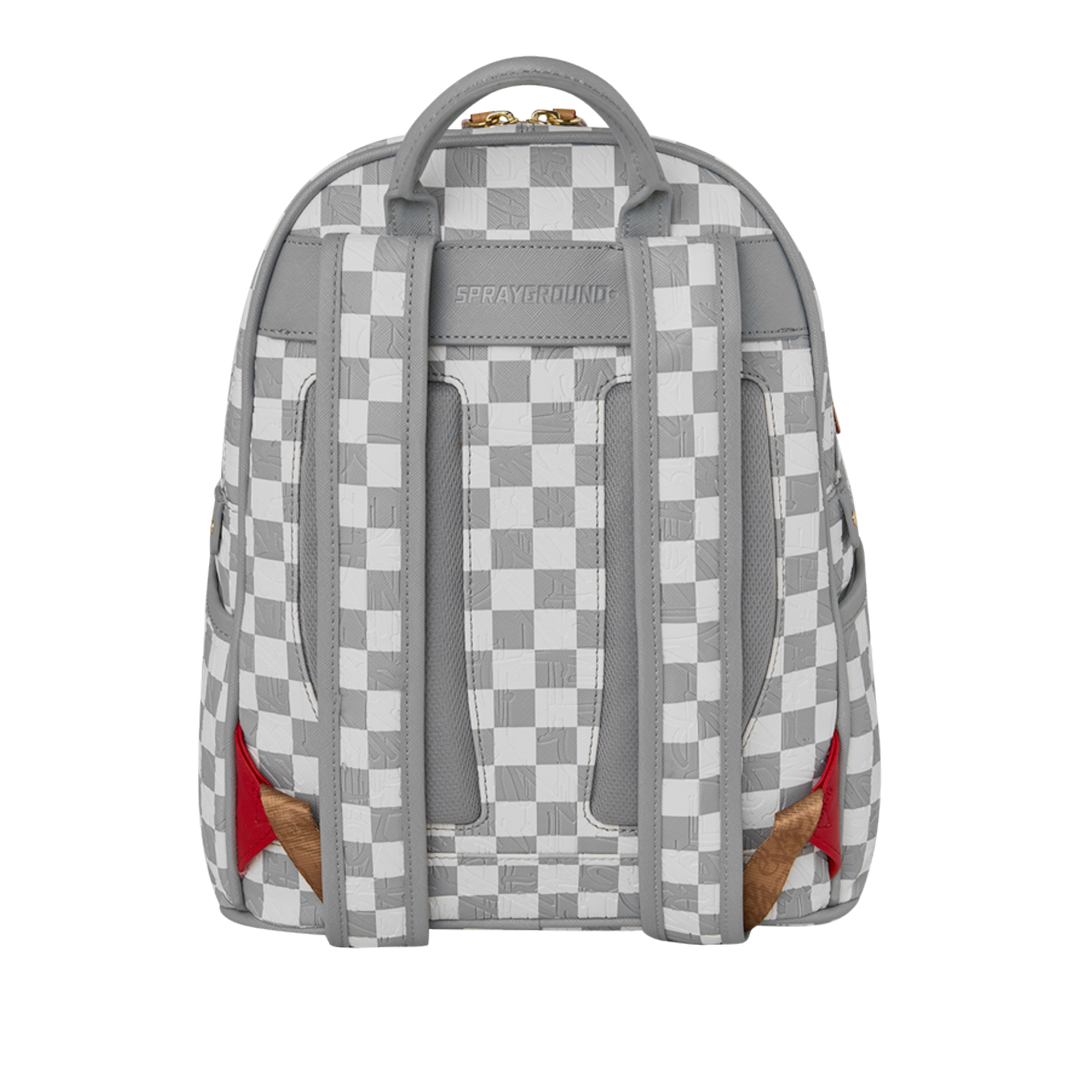 HypeSelection Sprayground Ritz Riviera Savage backpack featuring a grey and white checkerboard pattern back view