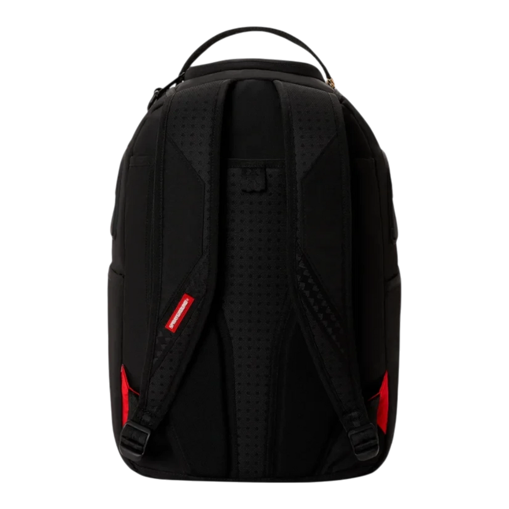 HypeSelection Sprayground Shark Central DLX backpack showing the black padded back panel and adjustable straps