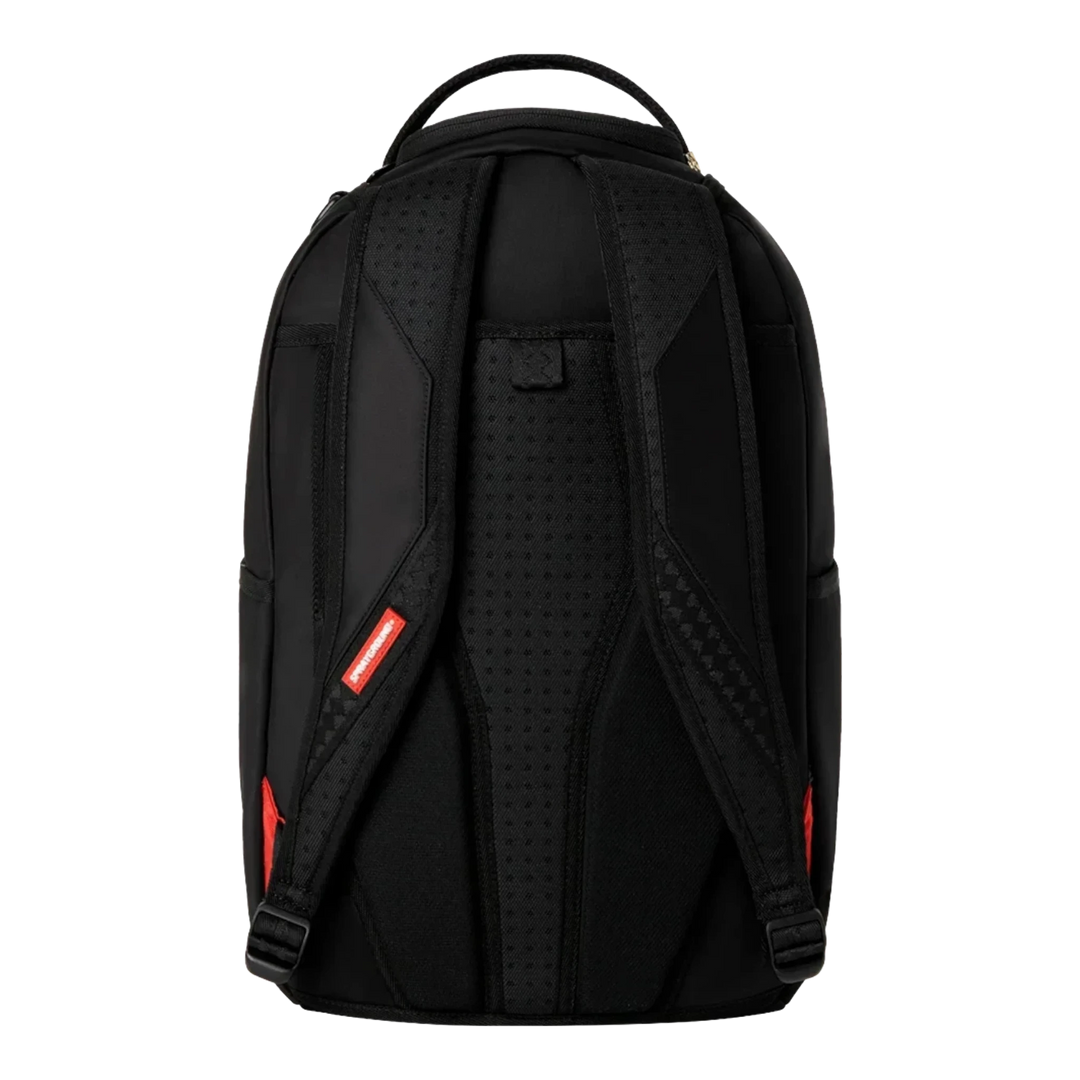 HypeSelection Sprayground Shark Central DLXS backpack back view with padded black straps and mesh back panel