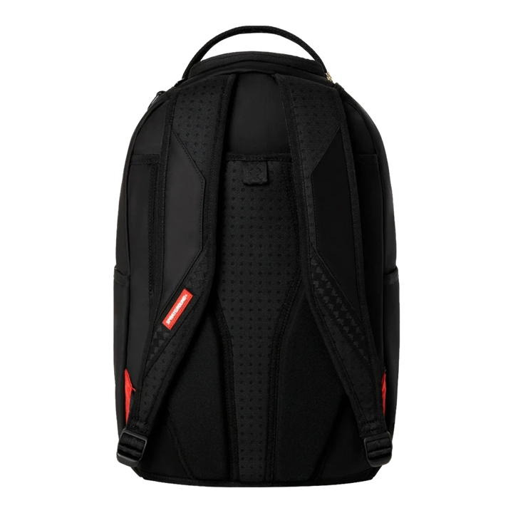 HypeSelection Sprayground Shark Central DLXS backpack back view with padded black straps and mesh back panel