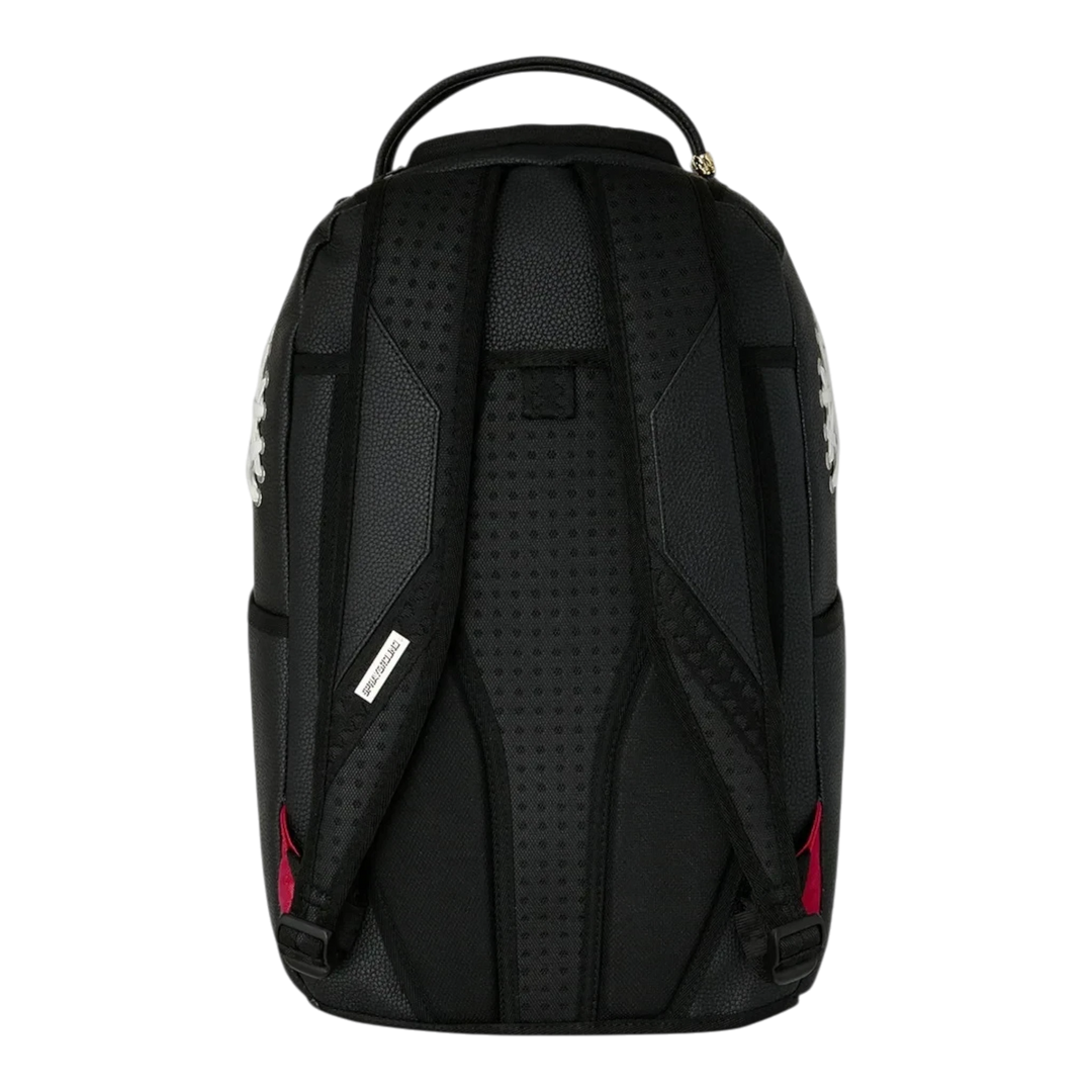 HypeSelection Sprayground Shoelace Shark DLXSV backpack featuring a black textured back panel and padded straps.